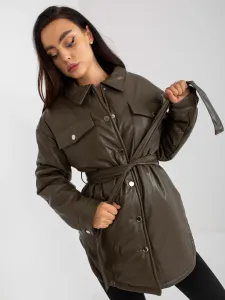 Khaki dámska kabátová bunda z eko kože - S/M
