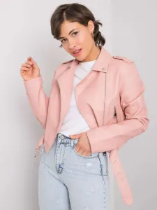 Krátka svetlo-ružová bunda z eko kože s opaskom Babette - M