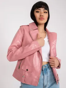 Ružová kožená bunda s vreckami - L