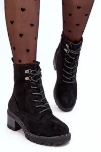 Čierne dámske semišové šnurovacie členkové topánky na podpätkoch - 36