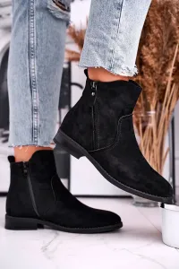 Čierne semišové kovbojské členkové topánky na plochých podpätkoch pre dámy - 36