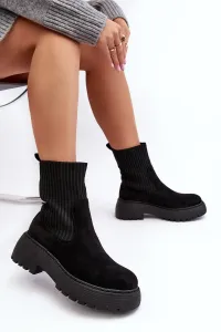 Čierne semišové topánky s ponožkovým zvrškom - 36
