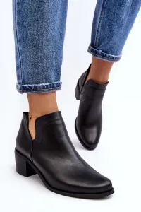 Kožené čierne dámske podpätkové topánky s výrezmi - 35
