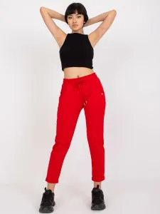 Červené dámske tepláky s vysokým pásom a vreckami - XL
