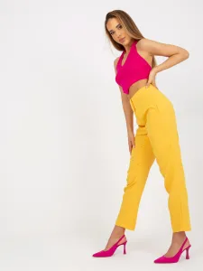 Žlté elegantné látkové nohavice pre ženy so zipsom - 34