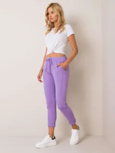 Dámske fialové bavlnené tepláky s elastickým pásom - L