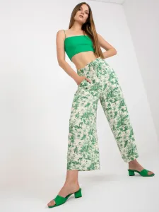 Smotanové rozšírené nohavice so zeleným vzorom - L
