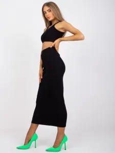 Letný čierny sukňový komplet z rebrovanej bavlny RUE PARIS - S