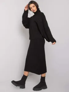 Čierny pletený sukňový komplet šiat s rolákom RUE PARIS - UNI