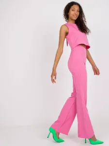 Dámsky ružový elegantný komplet s nohavicami s vysokým pásom - S