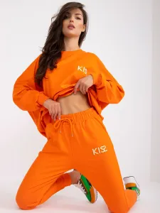Oranžová dvojdielna tepláková súprava s mikinou bez kapucne Kiss - L/XL
