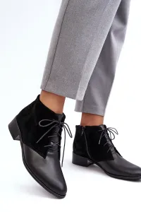 Čierne dámske šnurovacie topánky na plochých podpätkoch - 35