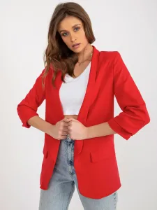 Červené dámske sako s podšívkou a trojštvrťovým rukávom - XXL
