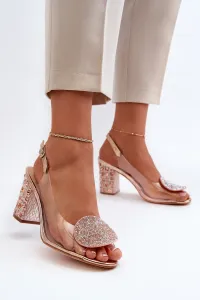 Dámske ružové priehľadné sandále so zdobením vpredu - 41