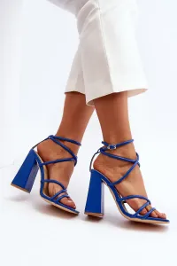 Módne dámske sandále na vysokom podpätku modré - 39