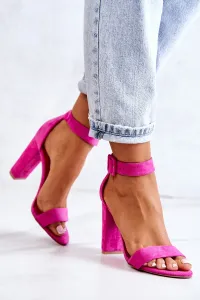 Ružové semišové sandále na vysokom stĺpikovom podpätku - 36