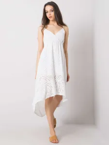 Letné dierkované biele asymetrické šaty na ramienka - L