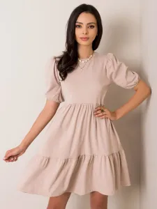 Béžové stredne dlhé dámske šaty s polovičným rukávom - XL