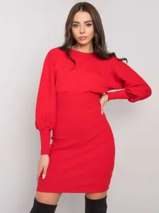 Elegantné červené rebrované šaty s dlhým rukávom - M