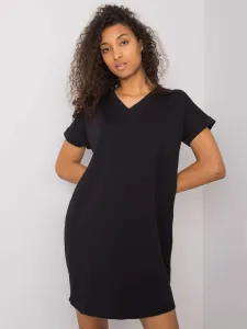 Čierne tričkové bavlnené šaty s krátkymi rukávmi a výstrihom do V - M
