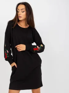 Čierne mikinové šaty s kvetinovým vzorom - S/M