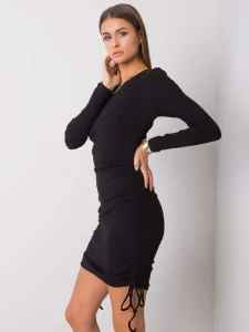 Krátke čierne puzdrové šaty s dlhým rukávom a šnúrkami - M