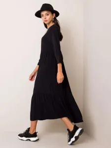 Čierne dámske dlhé voľnočasové šaty s trojštvrťovým rukávom - M/L