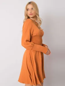 Dámske tmavo-oranžové šaty s dlhým rukávom - S
