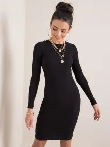 Čierne pohodlné dámske šaty s dlhým rukávom - L