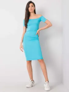 Dámske svetlo-modré priliehavé šaty s odhalenými ramenami - S