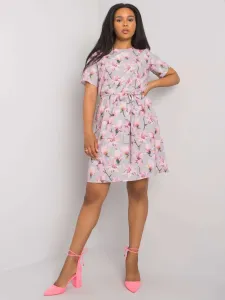 Sivo-ružové PLUS SIZE šaty s kvetinovým vzorom  - 44