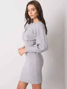Elegantné sivé rebrované šaty s dlhým rukávom - S