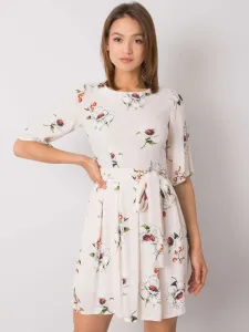 Svetlo-béžové šaty s kvetinovým vzorom a mašľou - 38