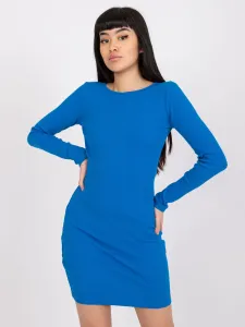 Modré krátke šaty s dlhým rukávom a voľným chrbtom - S