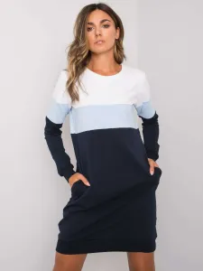 Tmavo-modré trojfarebné mikinové šaty s vreckami - L