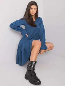 Modré bavlnené šaty s dlhým rukávom - XL