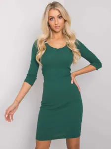 Tmavo-zelené bavlnené priliehavé rebrované šaty s výstrihom - L