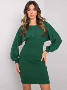 Tmavo-zelené bavlnené šaty s dlhým rukávom - S/M