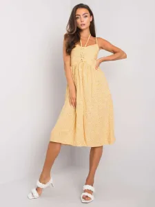 Žlté midi šaty s kvetinovým vzorom - S