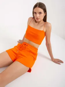 Oranžové dámske bavlnené šortky s vreckami a šnúrkou - S