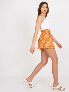 Oranžové vzorované kvetinové šortky s vysokým pásom - XS