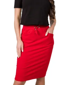 Červená puzdrová sukňa s vreckami a zadným rozparkom - M