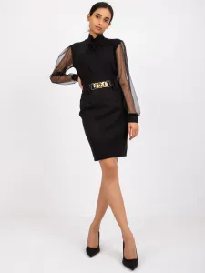 Dámska čierna ceruzková sukňa s opaskom - M