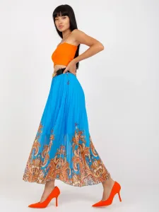Dámska dlhá svetlo-modrá vzorovaná sukňa s opaskom - UNI