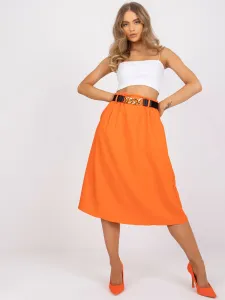 Dámska oranžová trapézová midi sukňa s vreckami - UNI