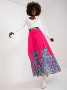 Dámska dlhá fuchsiová vzorovaná sukňa s opaskom - UNI