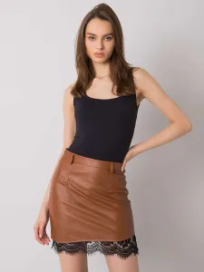 Hnedá krátka ceruzková sukňa z eko kože s čipkou - L