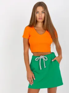 Krátka bavlnená zelená sukňa na šnurovanie s vreckami - L