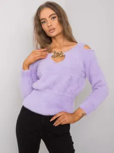 Krátky fialový elegantný sveter s ozdobou vo výstrihu Leandre RUE PARIS - UNI