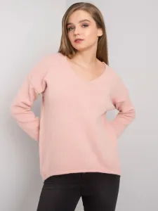 Svetlo-ružový oversize dámsky sveter s výstrihom do V Georgia OCH BELLA - UNI